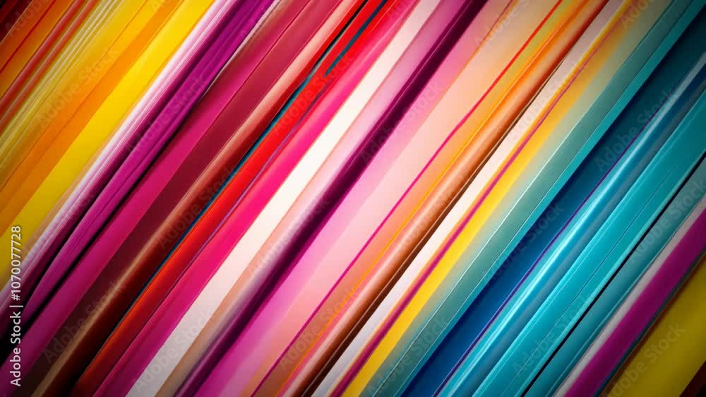 A diagonal pattern of vibrant, colorful stripes fills the frame