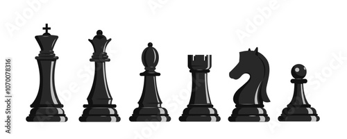 Team of vector chess pieces isolated on white.
