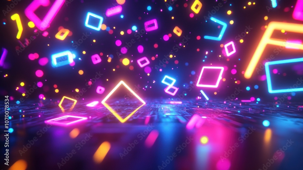 Neon lights shooting across the screen create geometric patterns that change shape and rotate continuously in Visual Effects.