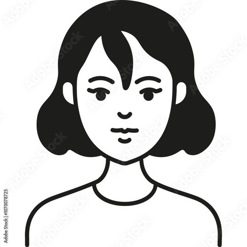 A Simple Black and White Illustration of a Young Girl With Shoulder-Length Hair, Depicting Her Friendly Expression and Minimalist Style