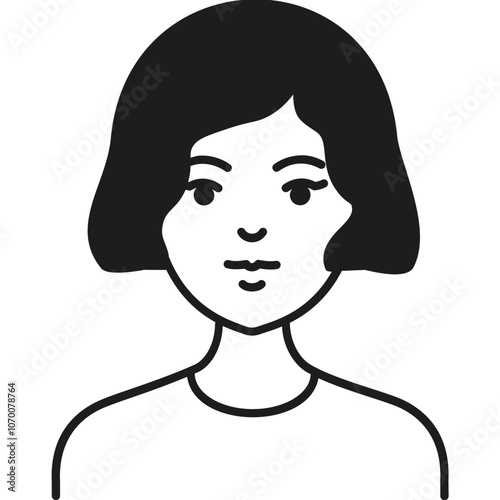 Minimalist Line Drawing of a Woman With Shoulder-Length Hair and a Neutral Expression, Representing a Modern Character Portrait