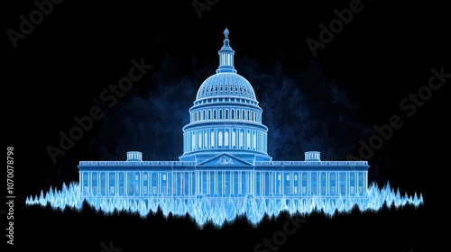 Explore the iconic design of the capitol building in stunning blue illumination