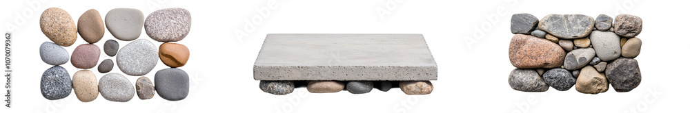 image of polished concrete slab with exposed aggregate. Isolated on transparent background, displaying various pebbles and stones. image of polished concrete slab with exposed aggregate. Isolated on transparent background, displaying various pebbles and stones.