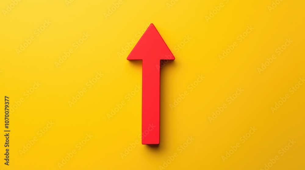 Elevate your visual content with a bold red arrow pointing upwards on a bright yellow background Elevate your visual content with a bold red arrow pointing upwards on a bright yellow background