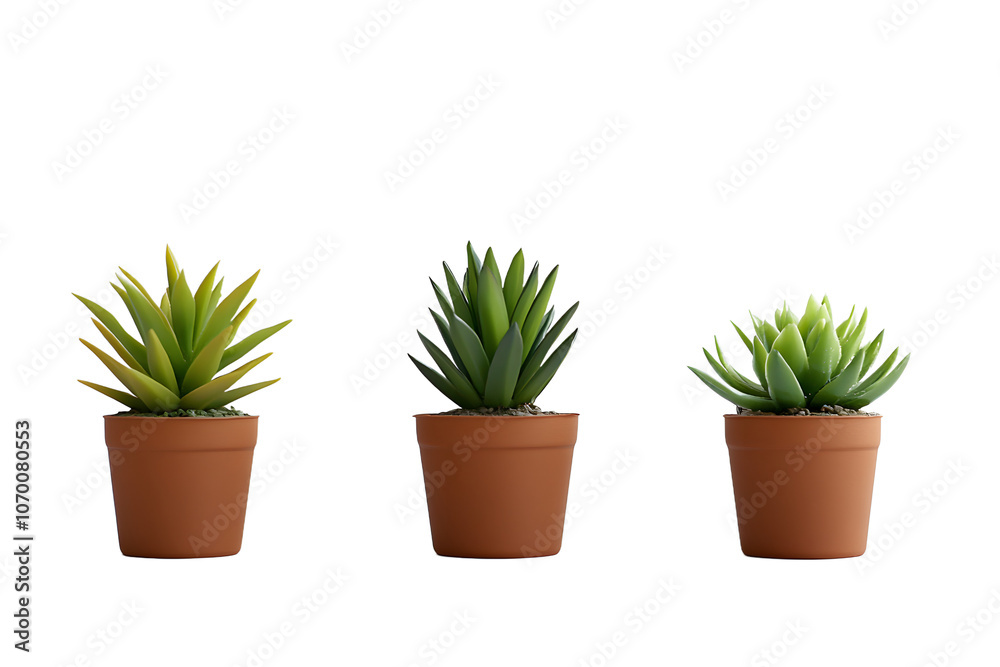 Three Distinct Succulents in Clay Pots Three Distinct Succulents in Clay Pots