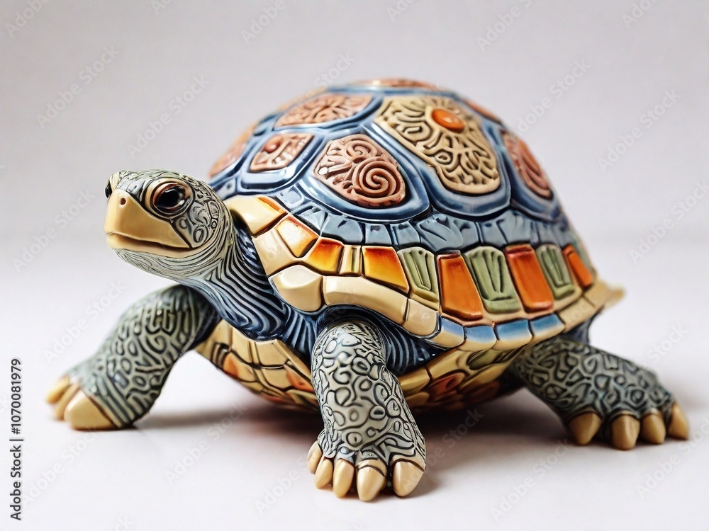 Obraz premium Colorful turtle figurine standing on white background