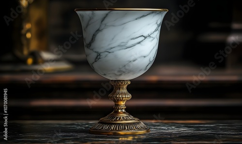 A goblet made from white marble showcases intricate details and smooth curves exuding luxury and sophistication