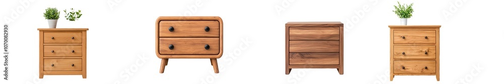 Four-drawer modern wooden cabinet with a minimalist design and natural finish. Isolated on a transparent background, png. Four-drawer modern wooden cabinet with a minimalist design and natural finish. Isolated on a transparent background, png.