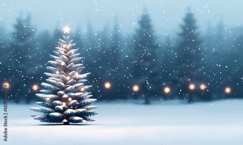 Experience the enchantment of a snowy christmas tree in a winter wonderland setting with gentle snowfall and twinkling lights Experience the enchantment of a snowy christmas tree in a winter wonderland setting with gentle snowfall and twinkling lights