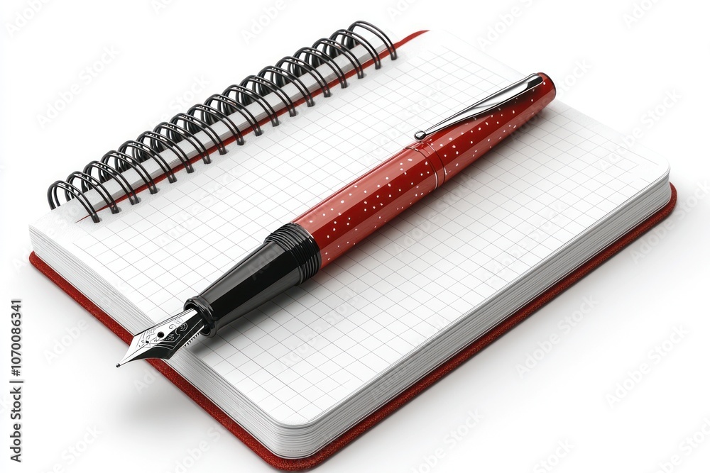 Red and White Dotted Fountain Pen on a Gridded Notebook Red and White Dotted Fountain Pen on a Gridded Notebook
