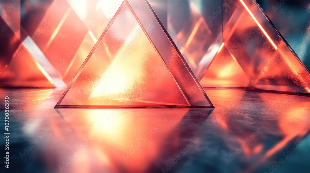 Abstract Glass Pyramids in Warm Lighting