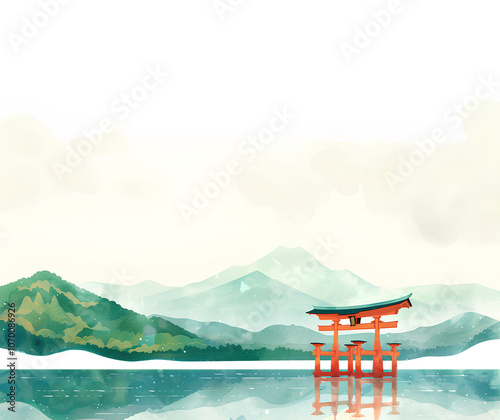 世界遺産　宮島厳島神社の赤い鳥居-1