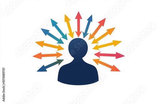illustration of a contributor sharing ideas, featuring vibrant arrows that represent collaboration, isolated on a white background.