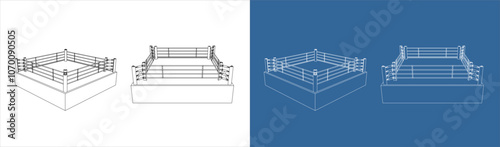 Boxing ring vector technical drawing blueprint line illustration isolated on transparent background.