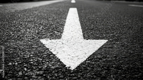 Boldly marked one-way bike lane close-up, with a bike symbol and arrow pointing forward on smooth asphalt.