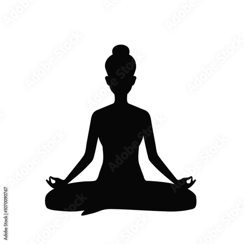 Woman sitting in lotus position practicing meditation. Yoga girl vector illustration.