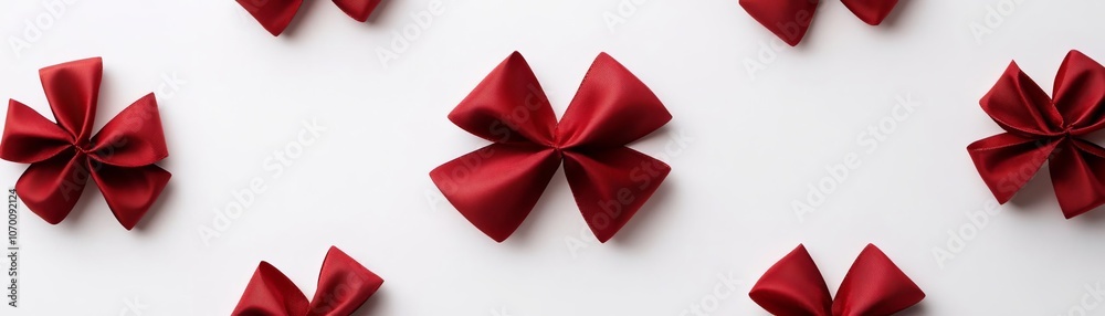 Red holiday ribbon arranged in a minimalist bow, white background, clean holiday vibe Red holiday ribbon arranged in a minimalist bow, white background, clean holiday vibe