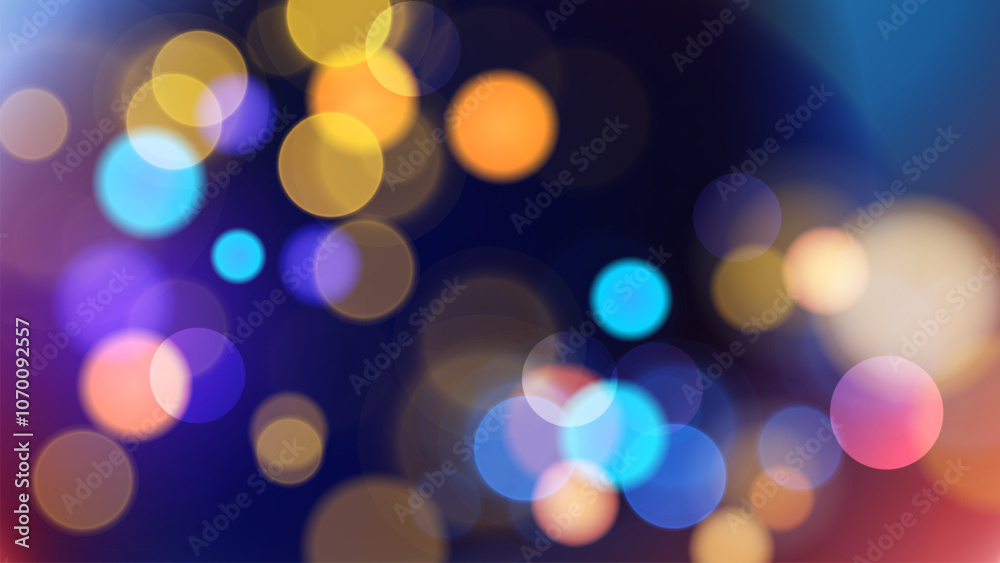 Night city vibrant bokeh lights. Abstract festive blurred background. Bright defocused glowing lights effect. Vector illustration. Night city vibrant bokeh lights. Abstract festive blurred background. Bright defocused glowing lights effect. Vector illustration.