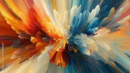 Wallpaper Mural Abstract colorful paint explosion with blue, red, orange, yellow, and white tones, creating a dynamic and vibrant design. Torontodigital.ca