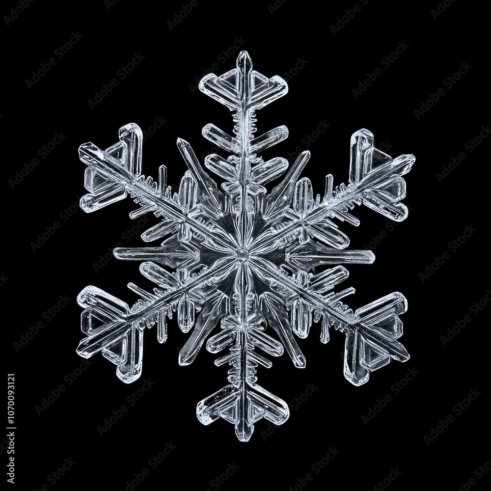 Macro shot of a single snowflake with complex, icy geometry on a dark background, highlighting natural winter beauty.. Macro shot of a single snowflake with complex, icy geometry on a dark background, highlighting natural winter beauty..