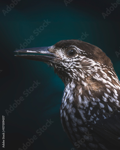 Bird Nutcracker Nucifraga caryocatactes autumn time forest pond Knyszynska Primeval Forest north part Poland Europe bird drinking water dark moody portrait close up photo