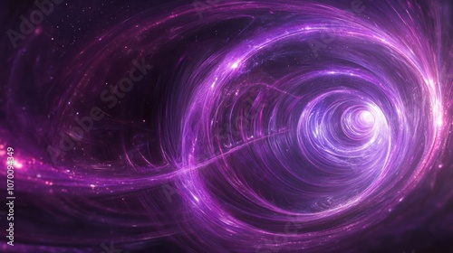 Abstract purple and pink swirling lights in a black background resembling a cosmic wormhole.