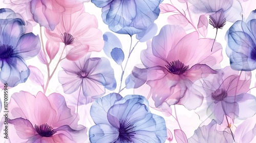 Delicate floral watercolor repeating design in gentle pastel hues, ideal for beauty items or various uses.