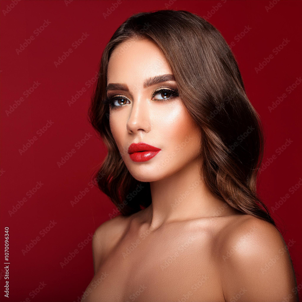 Fototapeta premium Stunning Brunette Woman with Stylish Evening Makeup