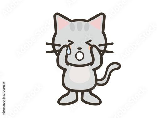 悲しくて泣いているかわいいねこちゃんのイラスト