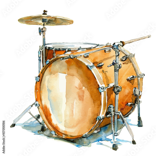 A watercolor vector of a drum, isolated on a white background.