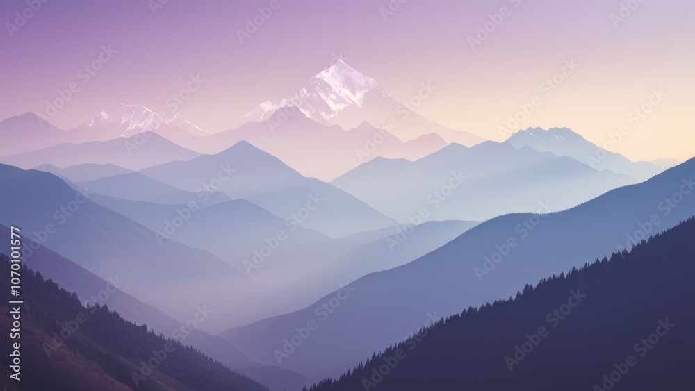 Stunning purple mountain landscape at dawn, showcasing a serene blend of layers and hues. Perfect for nature, travel, and relaxation themes Stunning purple mountain landscape at dawn, showcasing a serene blend of layers and hues. Perfect for nature, travel, and relaxation themes