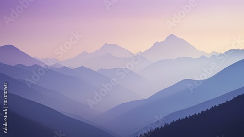 Stunning purple mountain landscape at dawn, showcasing a serene blend of layers and hues. Perfect for nature, travel, and relaxation themes