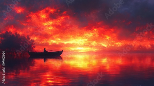 Serene Silhouette on Calm Waters at Sunrise