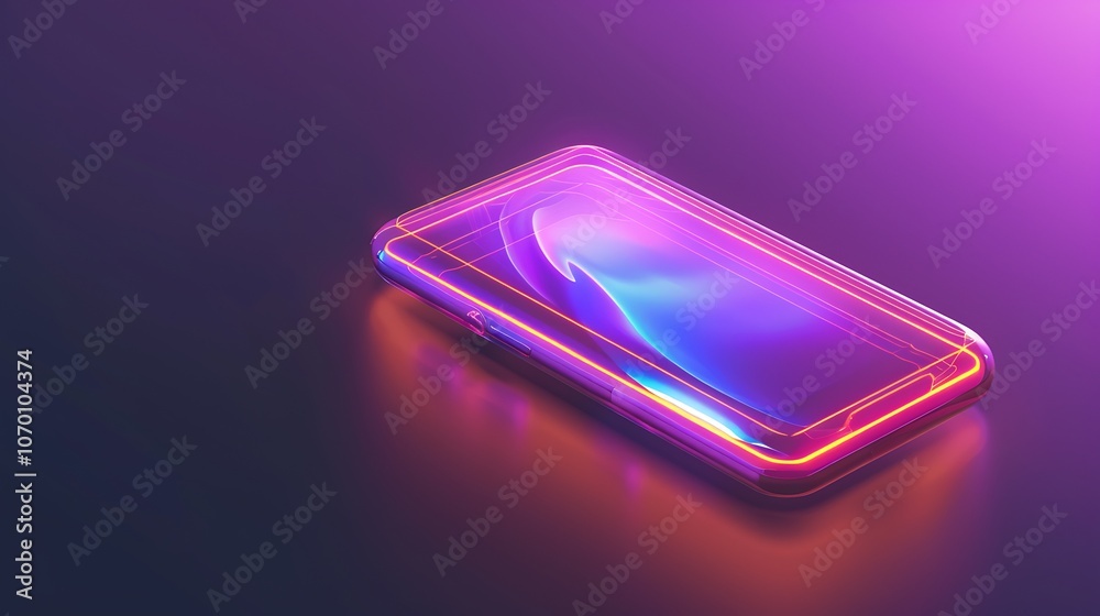 3D rendering of a futuristic smartphone with a transparent screen and a glowing frame. 3D rendering of a futuristic smartphone with a transparent screen and a glowing frame.
