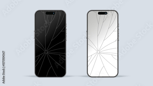 Broken Smartphone. Cracked Screens and Damaged Smart Mobile Display. 3D Realistic Services. Vector.