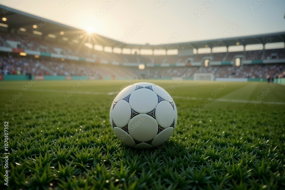 Fototapeta premium A soccer ball is currently resting on top of a wellmaintained soccer field