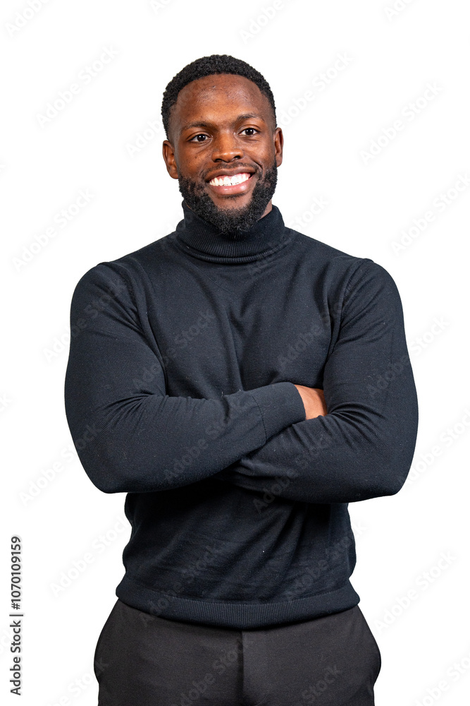 Obraz premium Confident businessman smiling with folded arms on white background