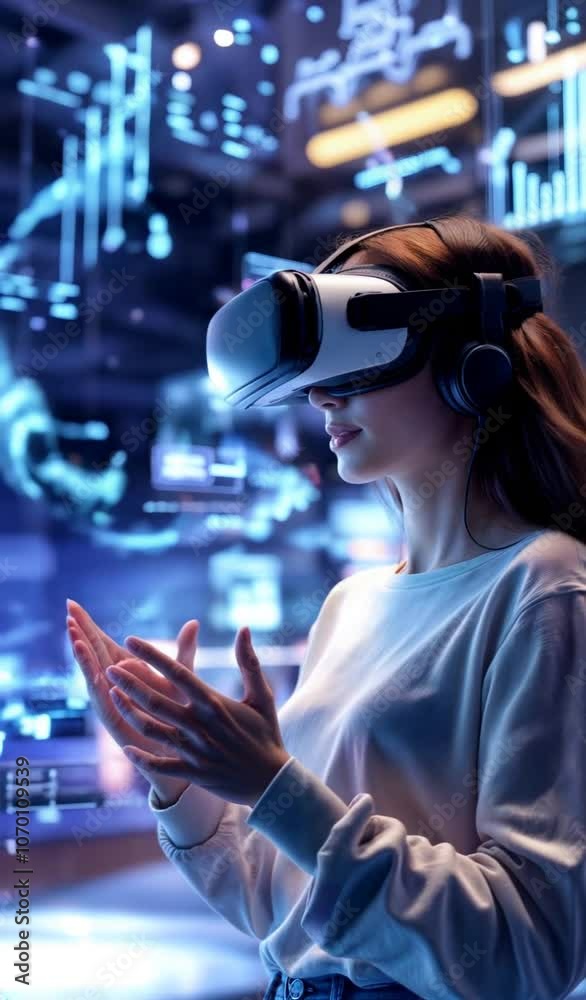 Portrait of a woman using virtual reality glasses Portrait of a woman using virtual reality glasses