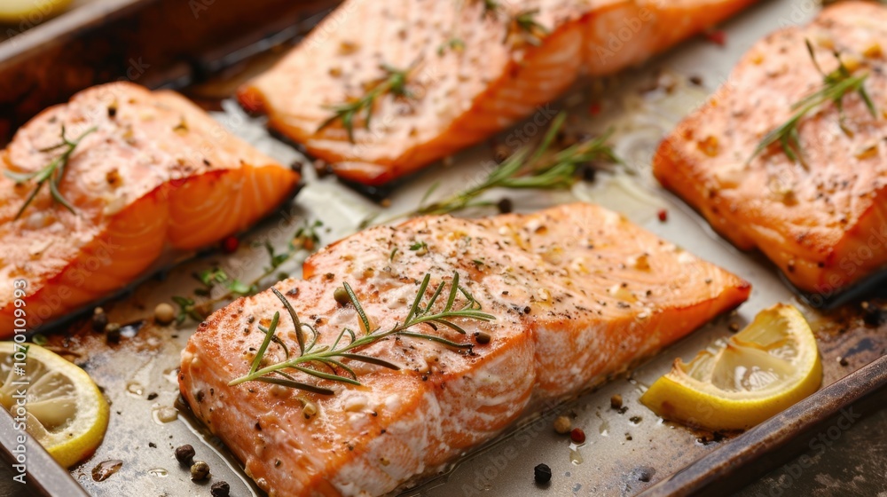 Grilled Salmon Fillets with Herbs and Lemon on Slate Grilled Salmon Fillets with Herbs and Lemon on Slate