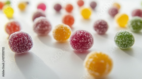 Colorful Assortment of Sugary Candies on a White Background photo