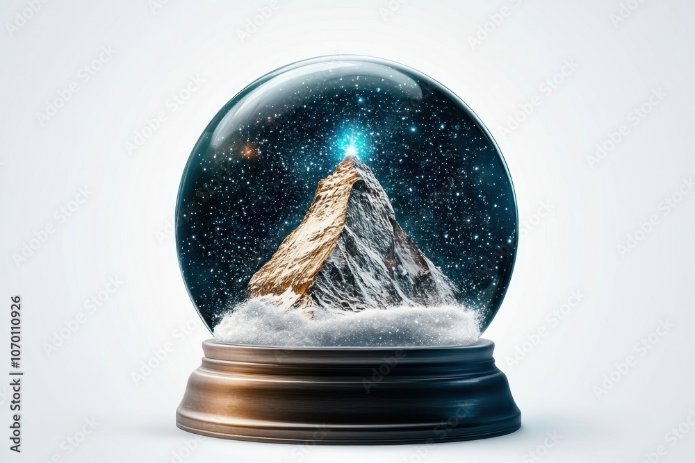 Fototapeta premium Snowy Mountain Scene in a Christmas Globe