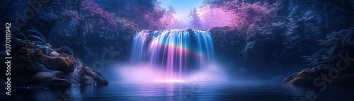 Enchanting rainbow sparkles dance in the mist of a breathtaking waterfall.