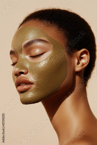 Obraz na płótnie A luxurious portrait of a woman with a green clay mask, embracing self-care and spa treatments. w salonie
