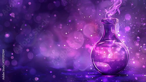 Purple potion in a magic bottle. Glowing liquid.