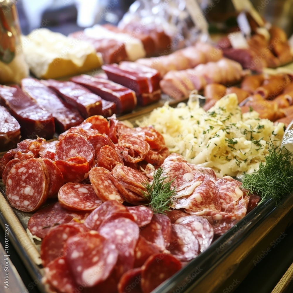 Display of Traditional Italian Deli Meats and Potato Salad Feast of St. Giusto Display of Traditional Italian Deli Meats and Potato Salad Feast of St. Giusto