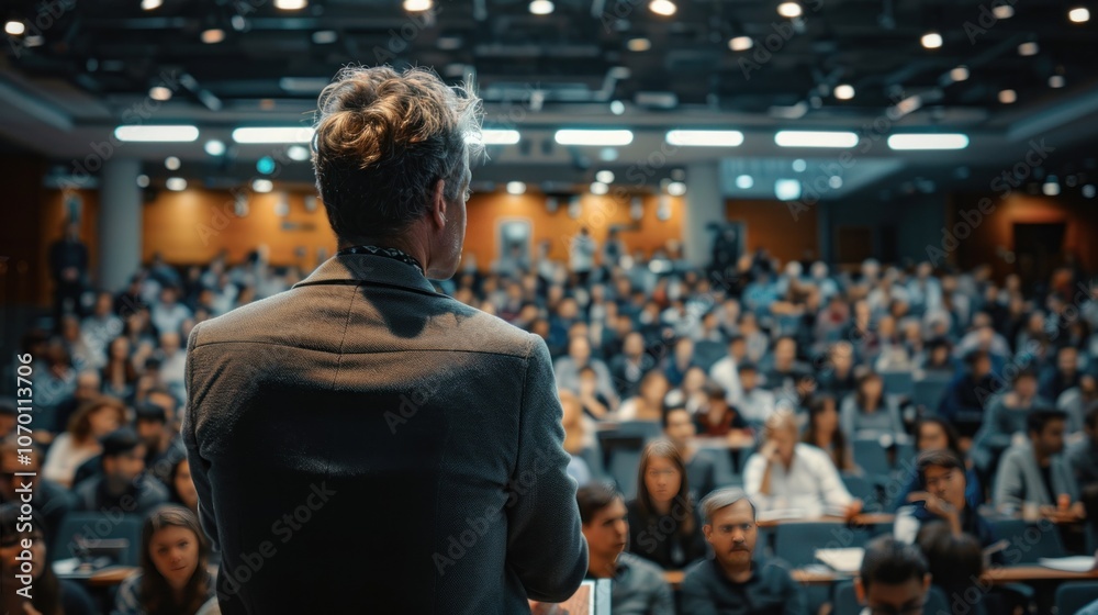 A dynamic overview of an ongoing seminar in a modern event space where speakers address a large audience from a podium. A dynamic overview of an ongoing seminar in a modern event space where speakers address a large audience from a podium.