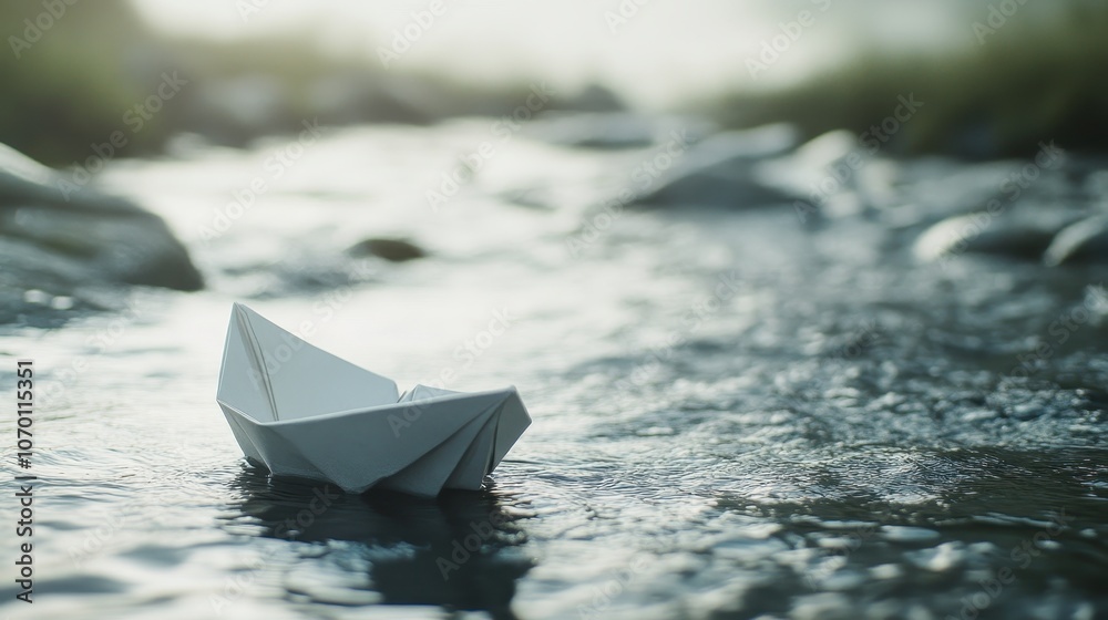 Small Paper Boat Floating Down a Stream Small Paper Boat Floating Down a Stream