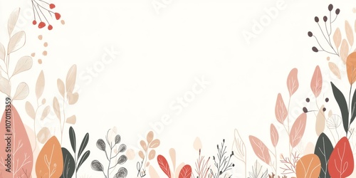 A white background with a line of leaves and a pink flower