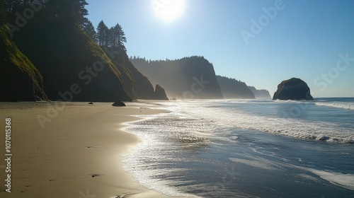 Scenic view of sandy shoreline under the bright sun, with soft waves meeting the untouched beach.