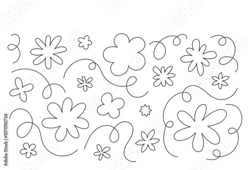 Set of abstract outline scribble and playful shape. Fun colorful line doodle background. Simple childish scribble set.